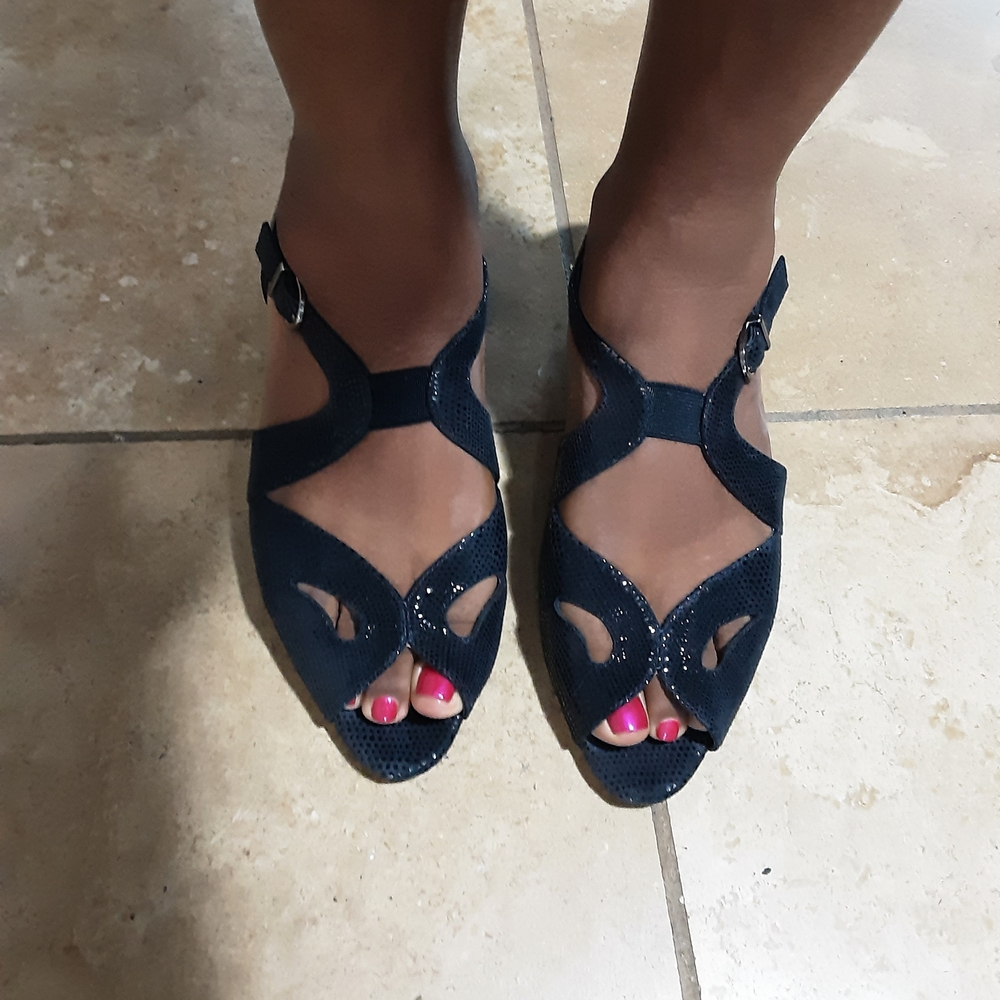 Vaneli Navy Wedge Sandals